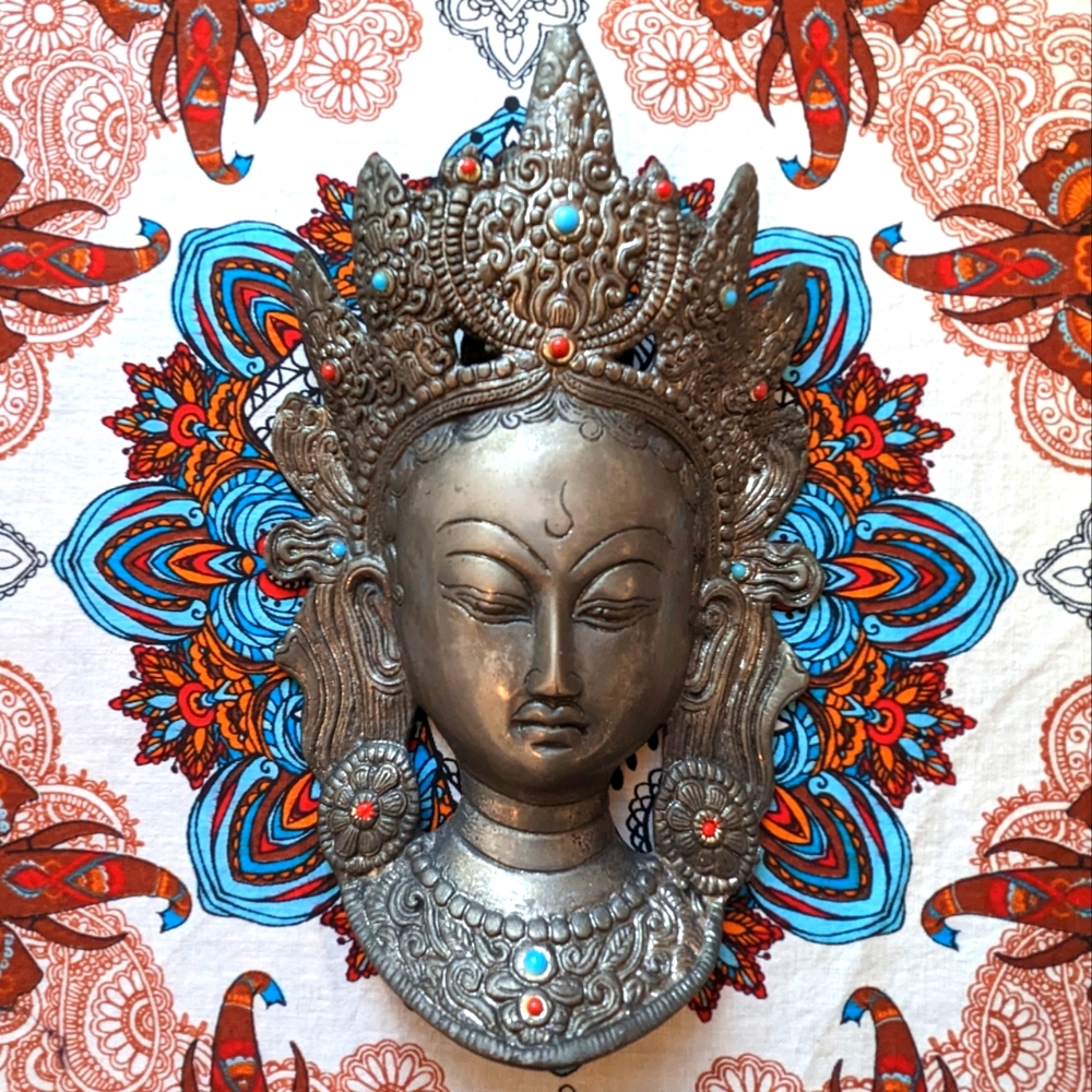 TIBETAN BUDDHA FACE 10'' Tara Devi HEAD WALL Hanging MASK